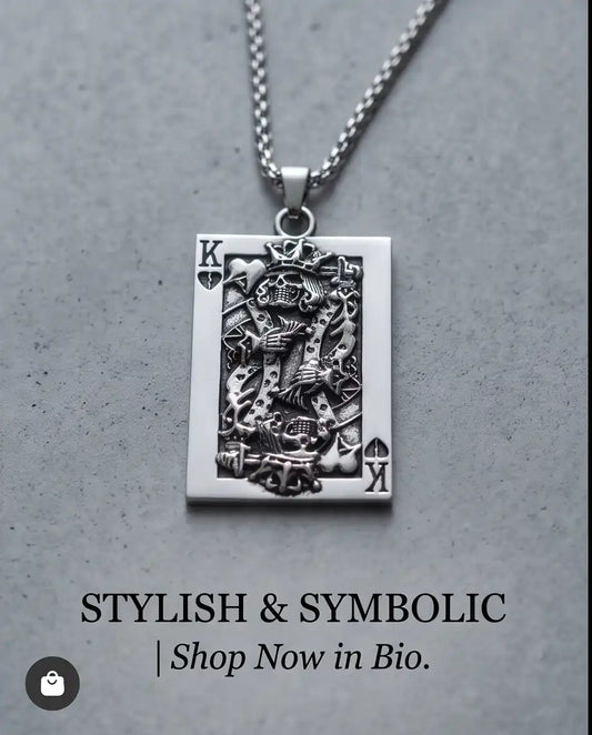 Gothic Skeleton King Card Pendant Box Chain
