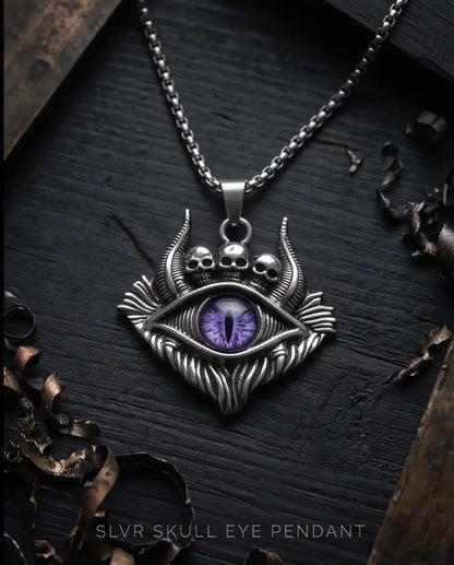 Purple Demon Eye Skulls Pendant Box Chain