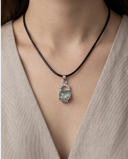 Green Heart Bow Lock Pendant Necklace