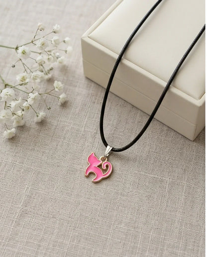 Gold and Pink Cat Pendant Necklace