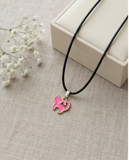 Gold and Pink Cat Pendant Necklace