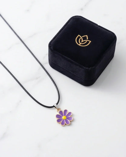 Vibrant Purple Daisy Enamel Pendant Necklace