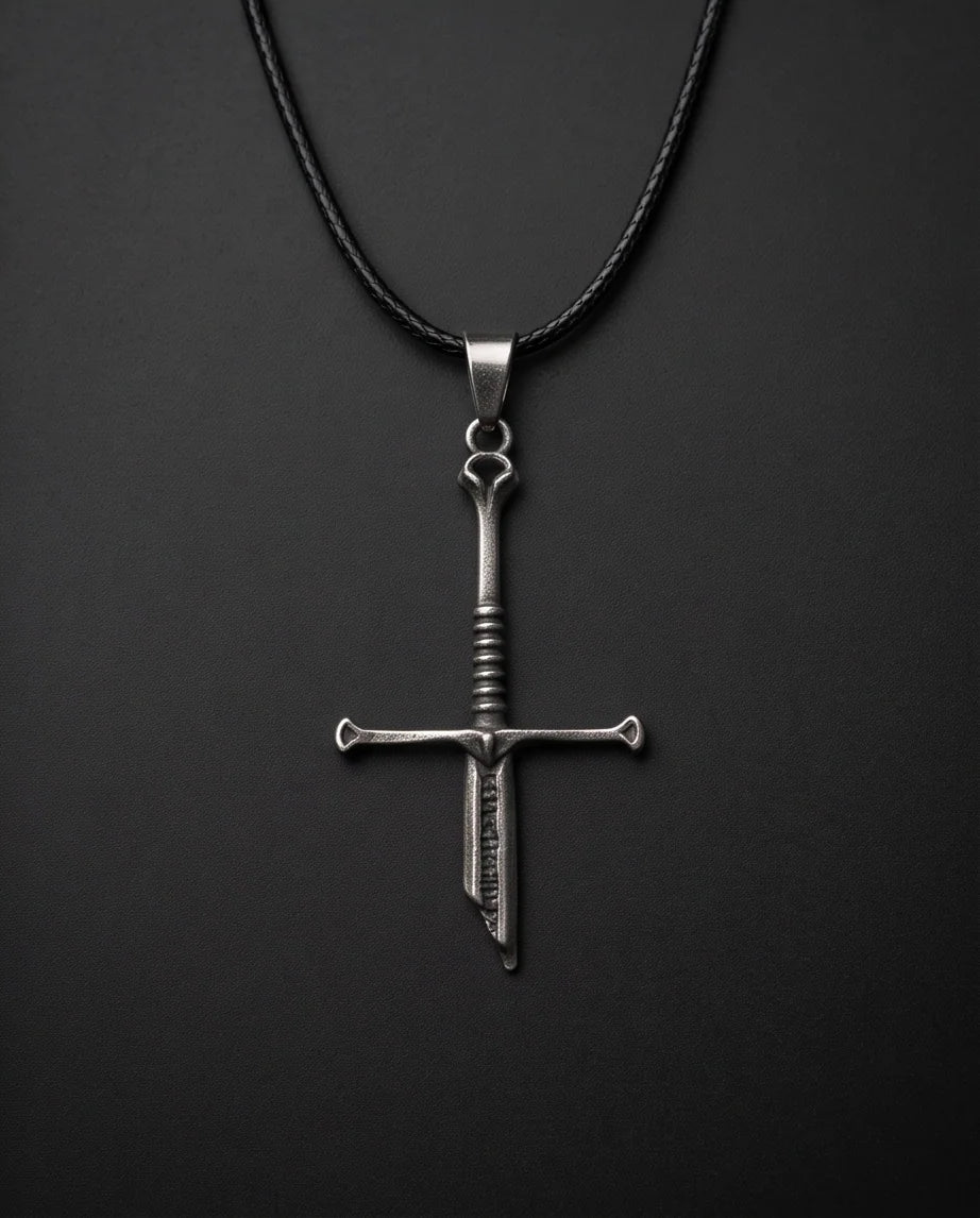 Silver Broken Sword Pendant Necklace