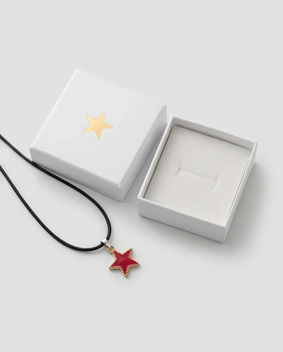 Vibrant Red Star Enamel Pendant Necklace