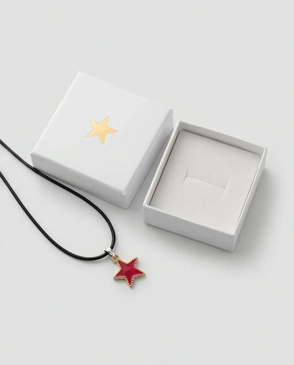 Vibrant Red Star Enamel Pendant Necklace