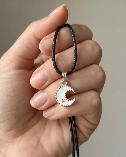 Gold and White Celestial Crescent Moon Necklace