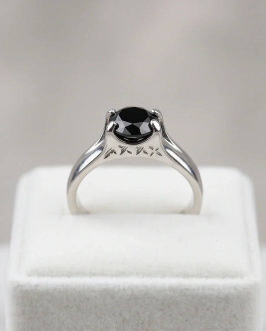 Sterling Silver Celestial Star Black Solitaire Ring