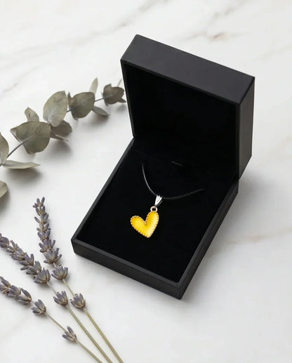 Vibrant Yellow Beaded-Edge Heart Enamel Pendant Necklace