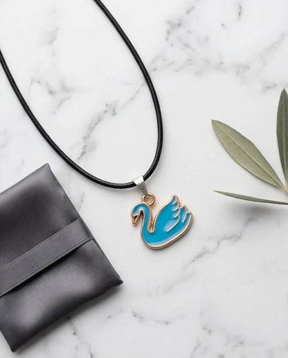 Gold and Turquoise Blue Swan Necklace