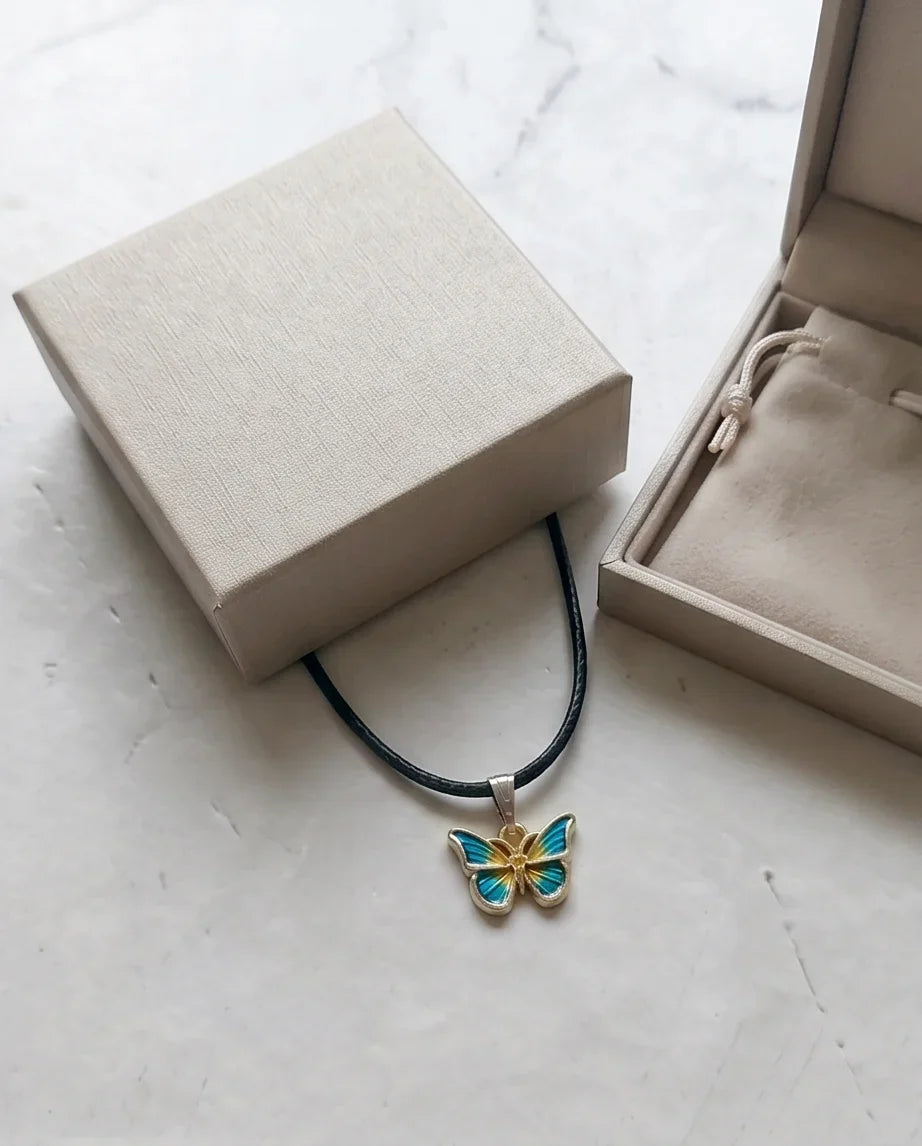 Teal & Gold Butterfly Pendant Necklace