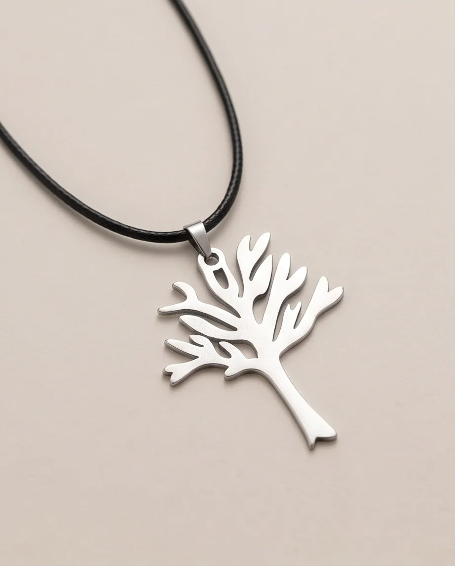 Silver Tree of Life Cutout Pendant Necklace