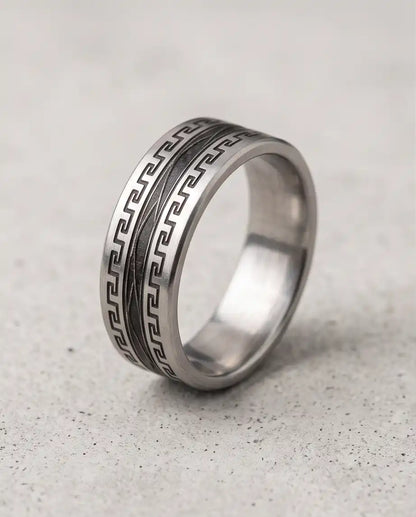 Greek Key Meander Texture Band Ring