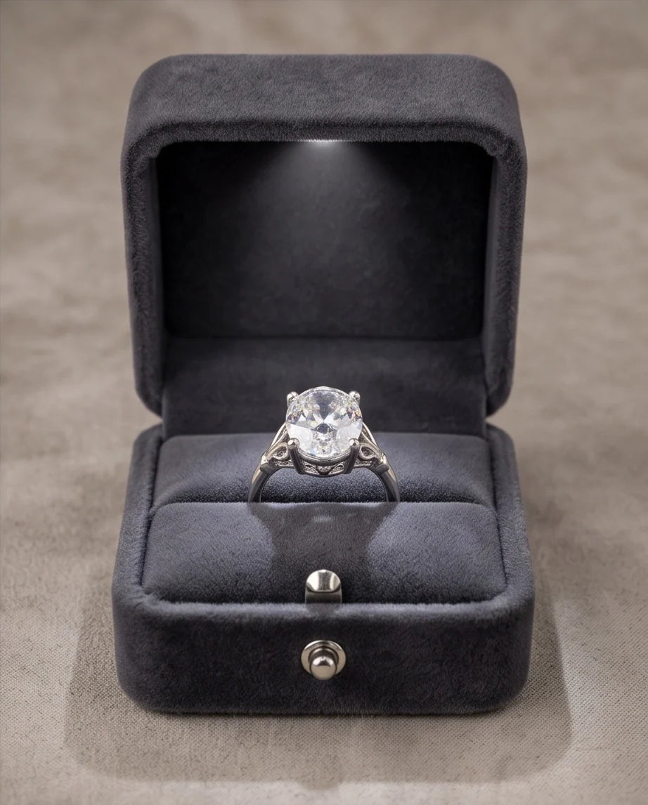 Silver Oval Clear Quartz Vintage Solitaire Ring