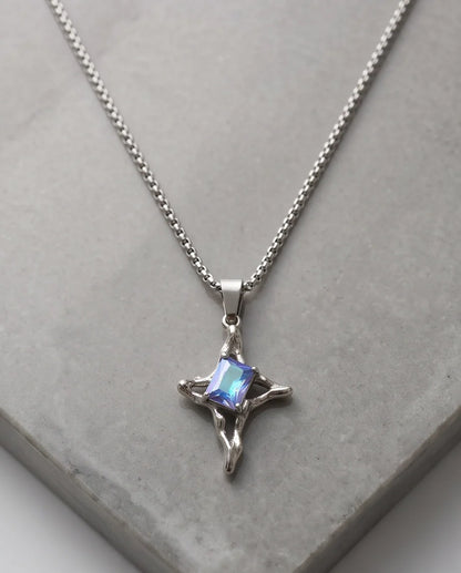 Silver Blue-Purple Gemstone Gothic Cross Pendant Necklace
