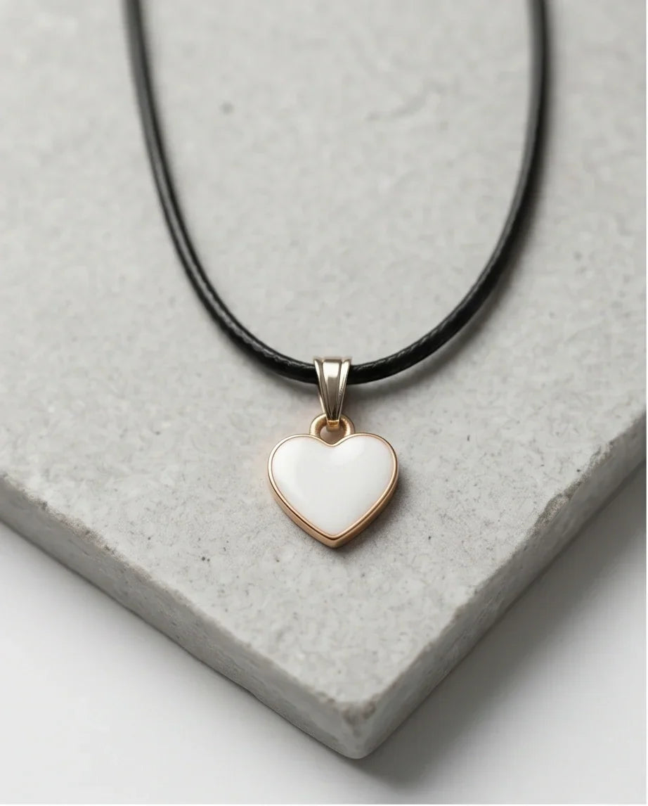 Gold and White Classic Heart Necklace