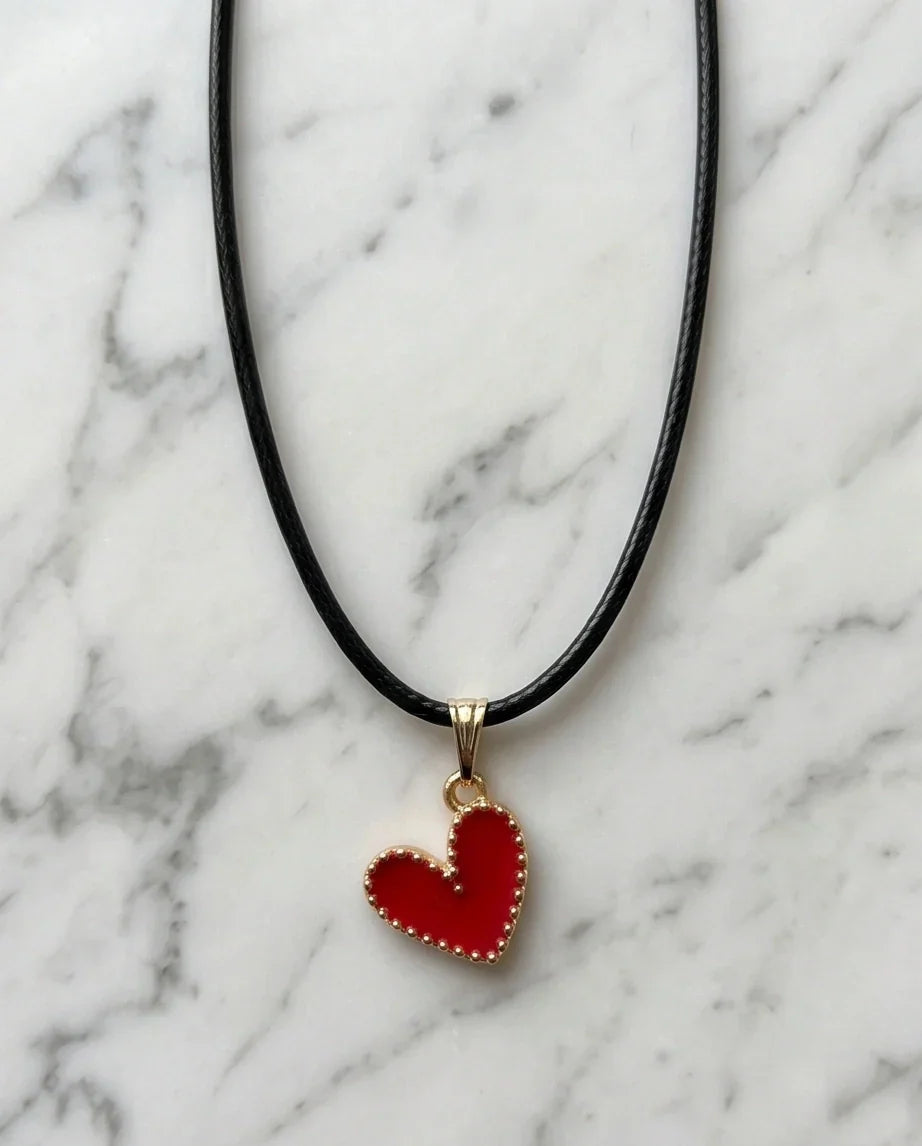 Gold and Textured Red Heart Necklace
