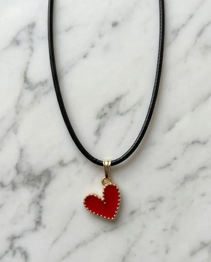 Gold and Textured Red Heart Necklace