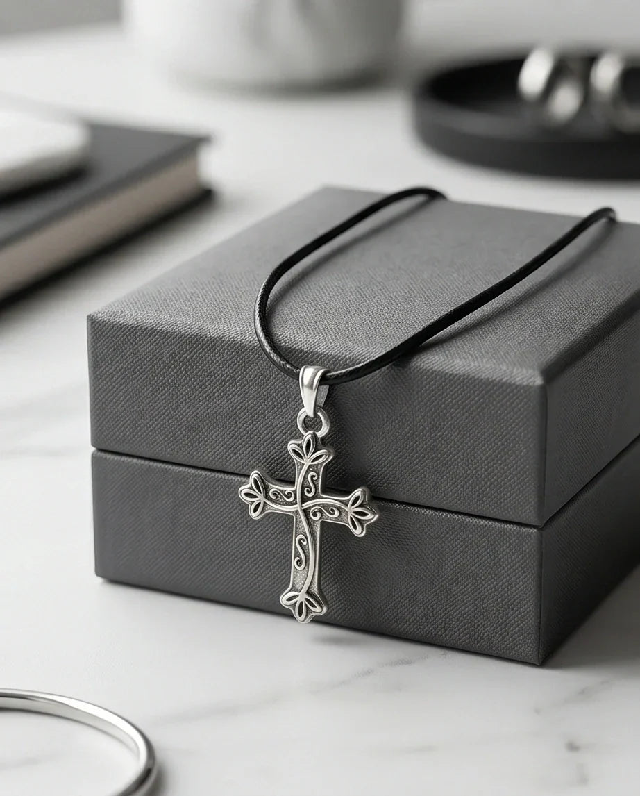 Silver Ornate Filigree Cross Necklace