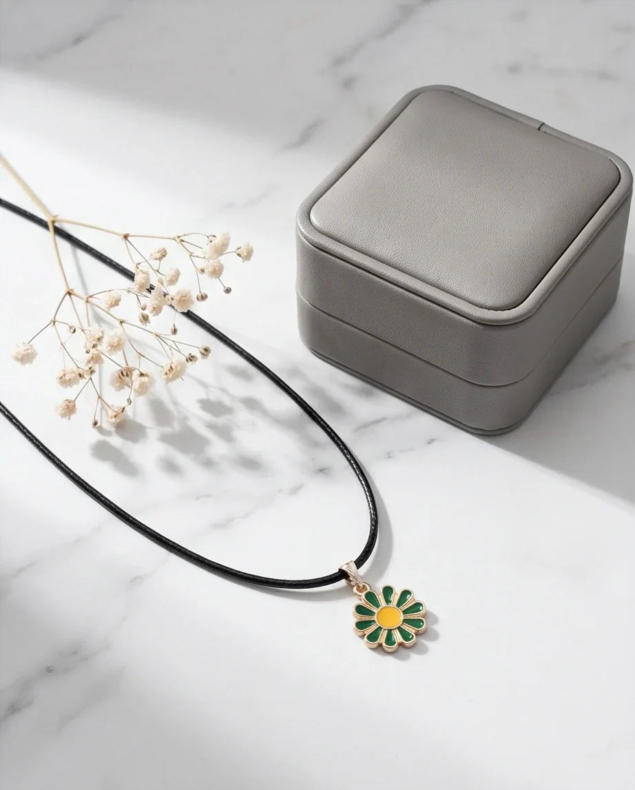Gold and Green Sunflower Pendant Necklace