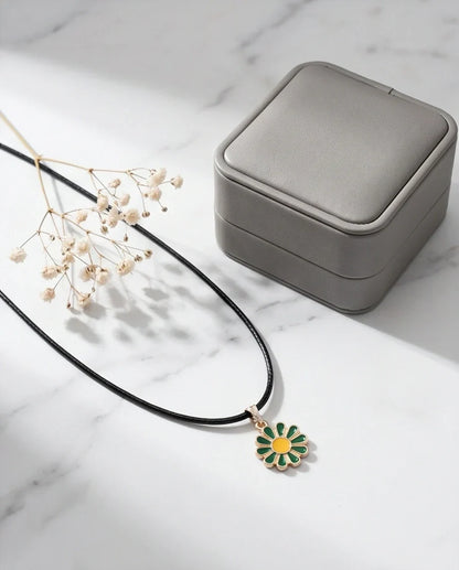 Gold and Green Sunflower Pendant Necklace