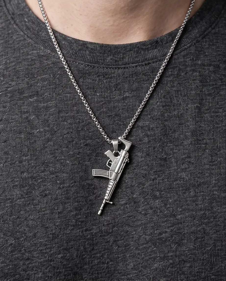 Modern Assault Rifle Weapon Pendant Box Chain