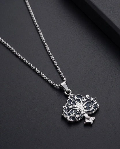 Silver Filigree Ace of Spades Pendant Necklace