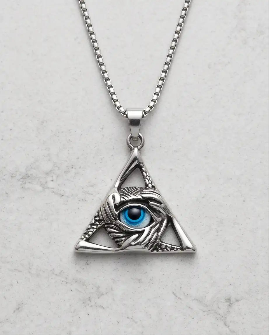 Evil Eye Triangle Pendant Box Chain