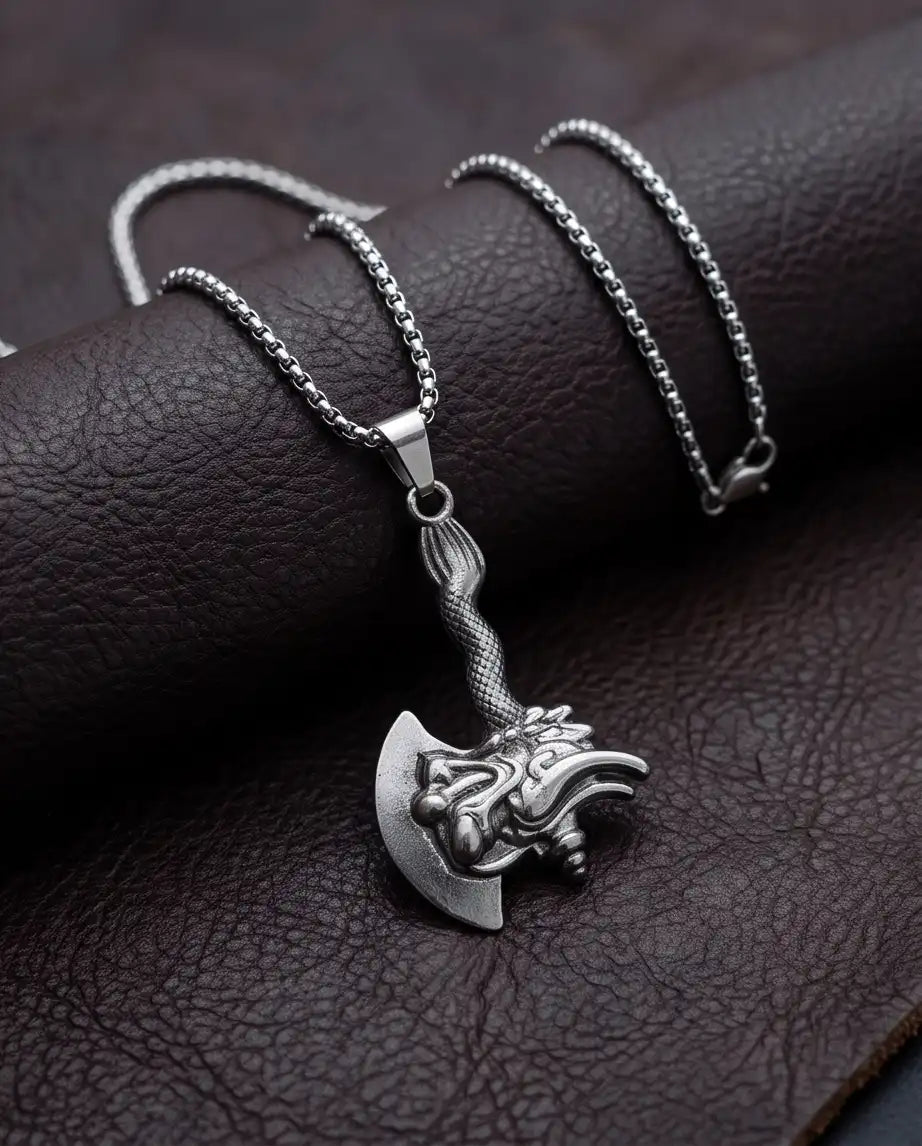 Mythological Dragon Battle Axe Pendant Box Chain