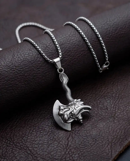 Mythological Dragon Battle Axe Pendant Box Chain
