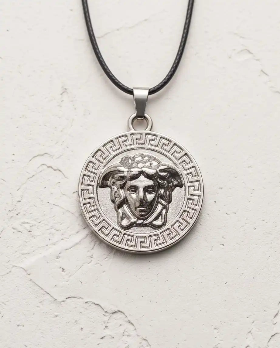 Greek Medusa Gorgon Medallion Pendant Box Chain