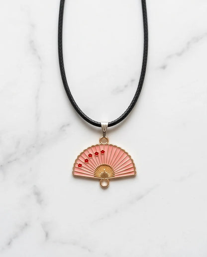 Pink Sakura Fan Pendant Necklace