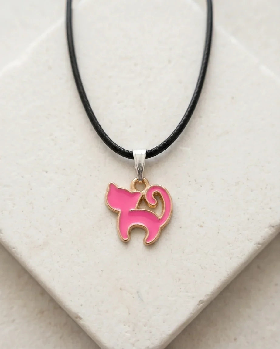 Gold and Pink Cat Pendant Necklace