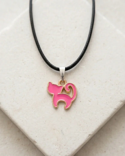 Gold and Pink Cat Pendant Necklace