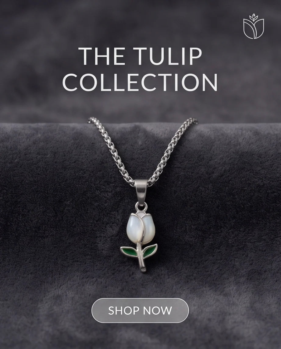 Silver White Enamel Tulip Pendant Necklace