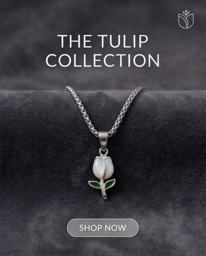 Silver White Enamel Tulip Pendant Necklace