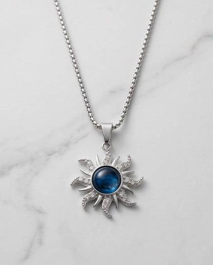 Silver Crystal Celestial Sunburst Galaxy Pendant Necklace