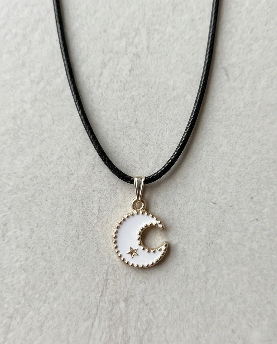 Gold and White Celestial Crescent Moon Necklace