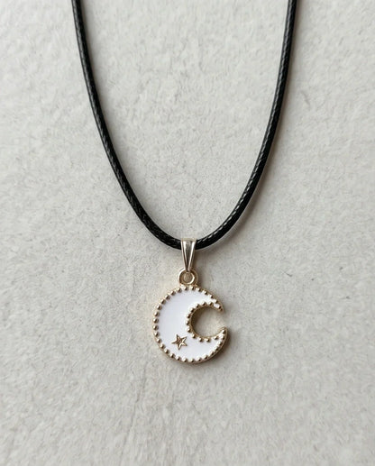 Gold and White Celestial Crescent Moon Necklace