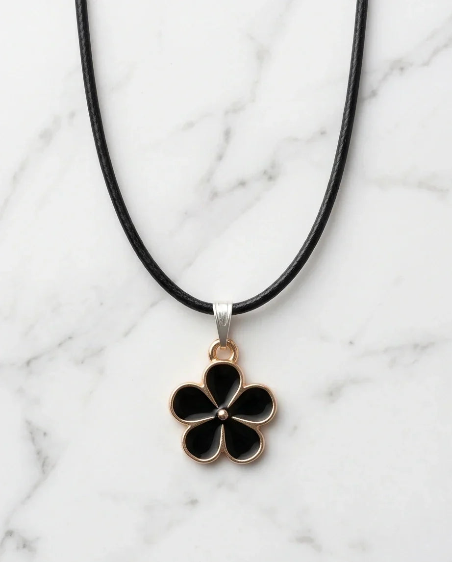 Gold and Black Flower Pendant Necklace