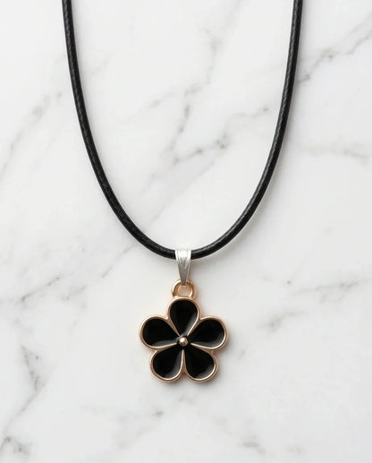 Gold and Black Flower Pendant Necklace