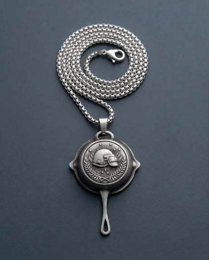 PUBG Frying Pan & Helmet Emblem Silver Box Chain Necklace
