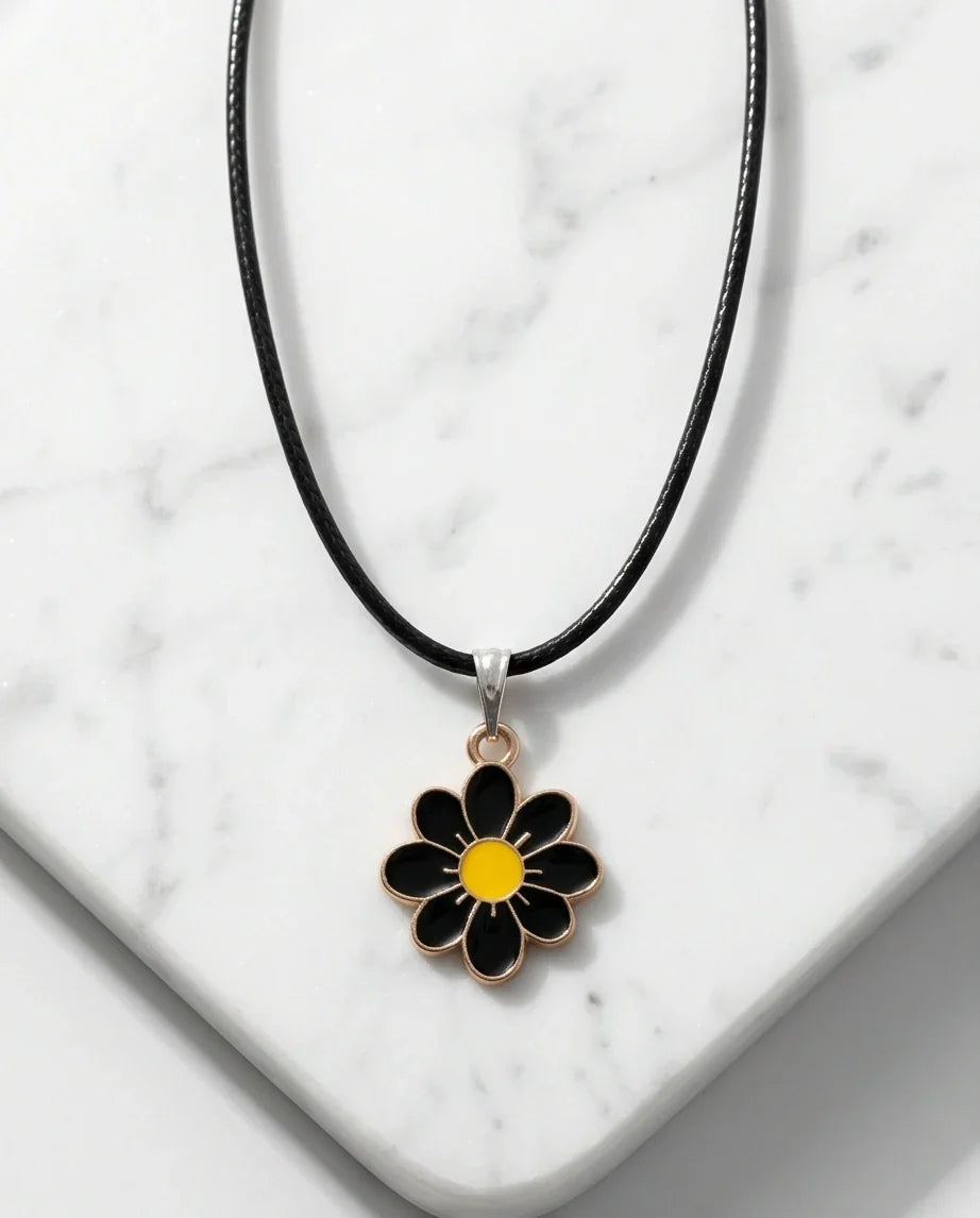 Gold and Black Daisy Pendant Necklace