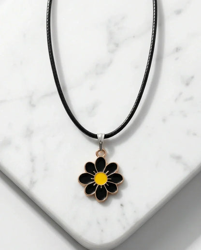 Gold and Black Daisy Pendant Necklace