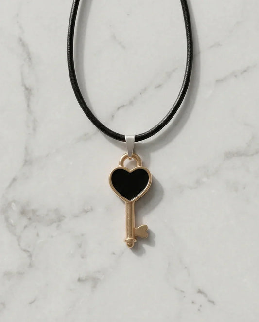 Gold and Black Heart Key Necklace