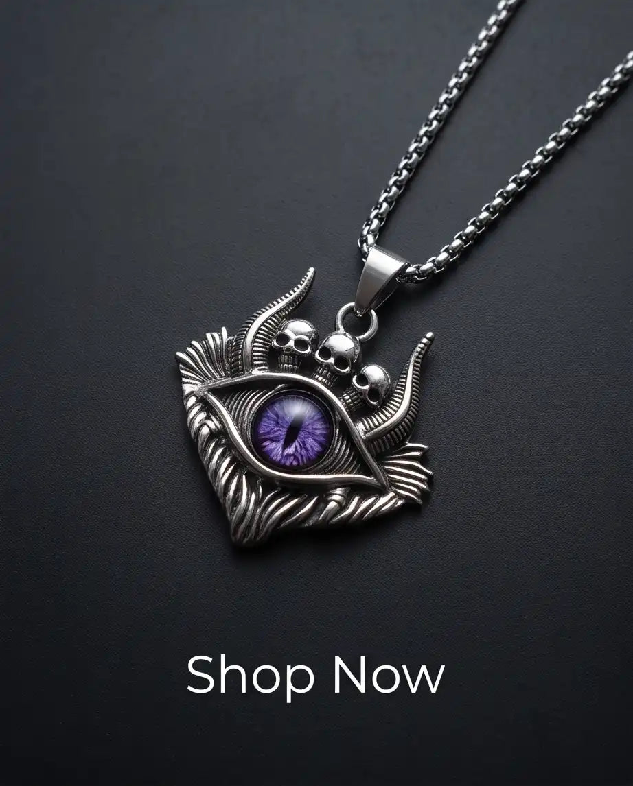 Purple Demon Eye Skulls Pendant Box Chain