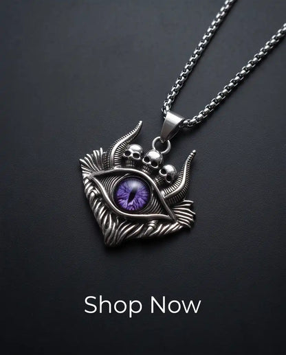 Purple Demon Eye Skulls Pendant Box Chain