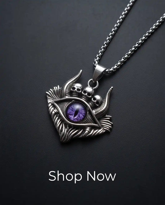 Purple Demon Eye Skulls Pendant Box Chain