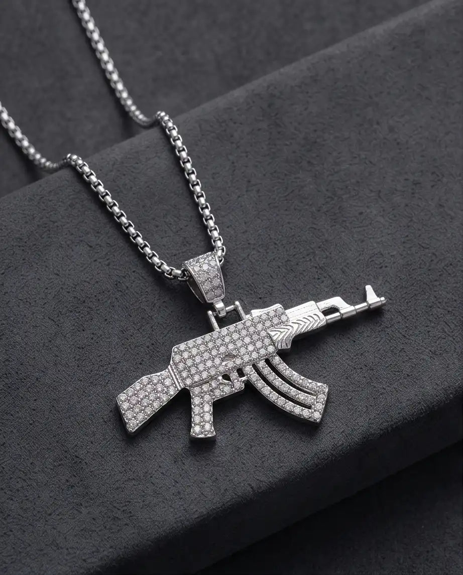 Iced AK-47 Rifle Pendant Box Chain