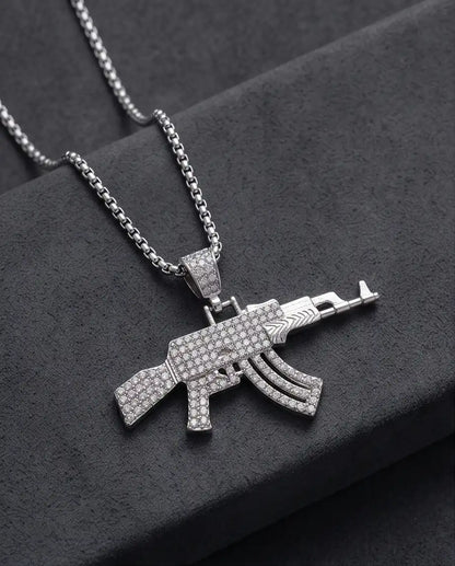 Iced AK-47 Rifle Pendant Box Chain