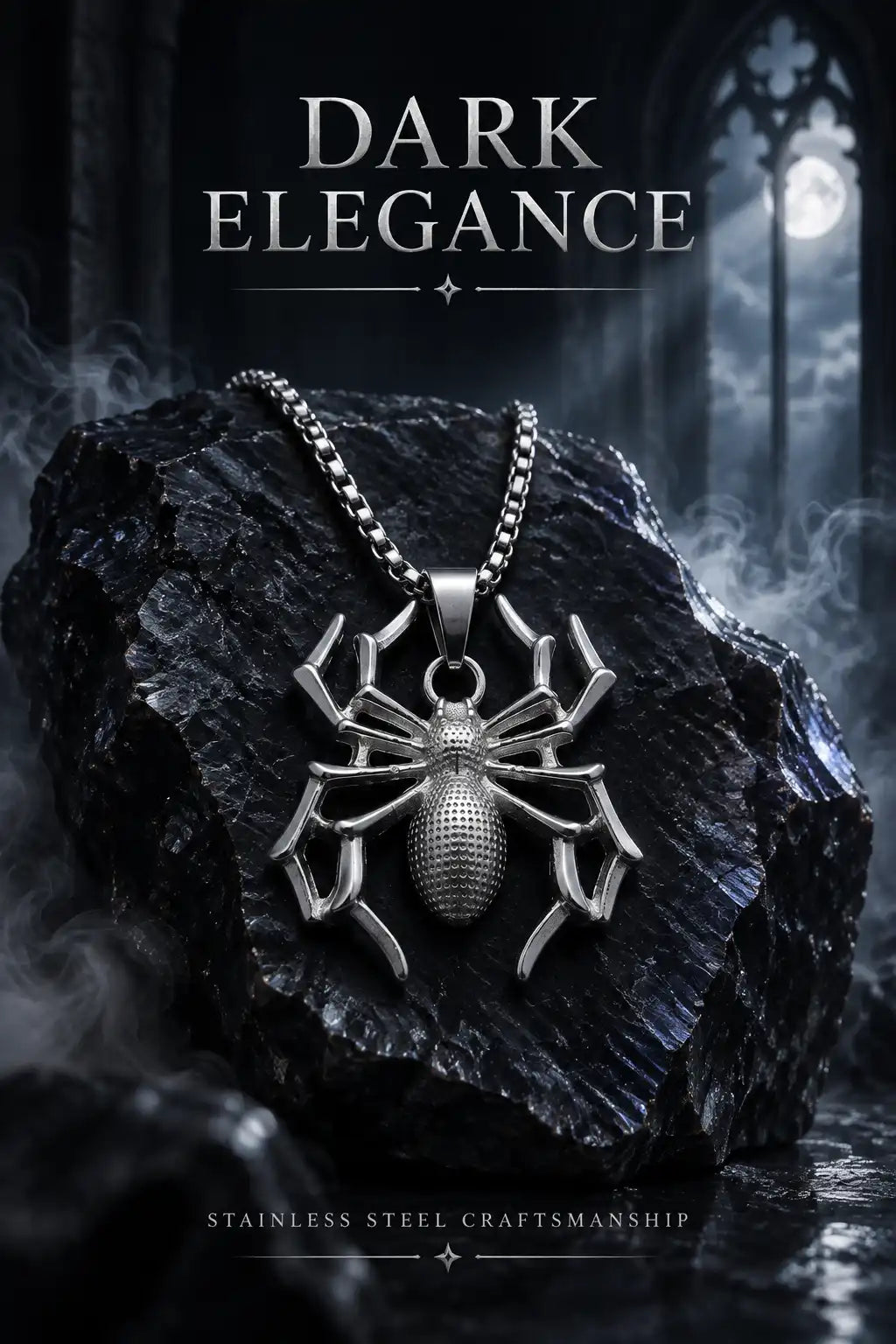 Silver Textured Spider Pendant Necklace